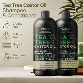 Tea Tree Oil Shampoo and Conditioner Set with Castor Oil, DHT Blockers, Itchy Scalp Relief, Supports Fuller Hair, Cleanses Dandruff & Buildup, For Men & Women, Made in USA, 16 fl oz Each
