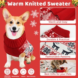 Christmas Dog Sweaters for Small Large Dogs Girl, Soft Warm Pup Dogs Shirt, Turtleneck Dog Sweaters for Medium Large Dogs, Double Knitting Collar for Outdoors Playing, Warm Dog Cat Clothes Deer L