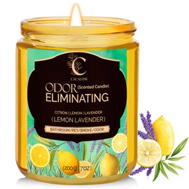 Odor Eliminating Lemon Lavender Scented Candles for Women and Men, 50 Hours Long Lasting Aromatherapy for Home, 7oz Non Toxic Soy Wax Jar Candles for Anxiety and Stress, Ideal for Pet and Smoke Odors
