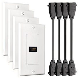 GearIT 4-Pack, 1-Port HDMI Wall Plate Outlet, Single Gang for Wall Outlet, Wall Plate, HDMI Jack, HDMI Insert, Faceplate, Wall Mount Plate in White, 4-Pk