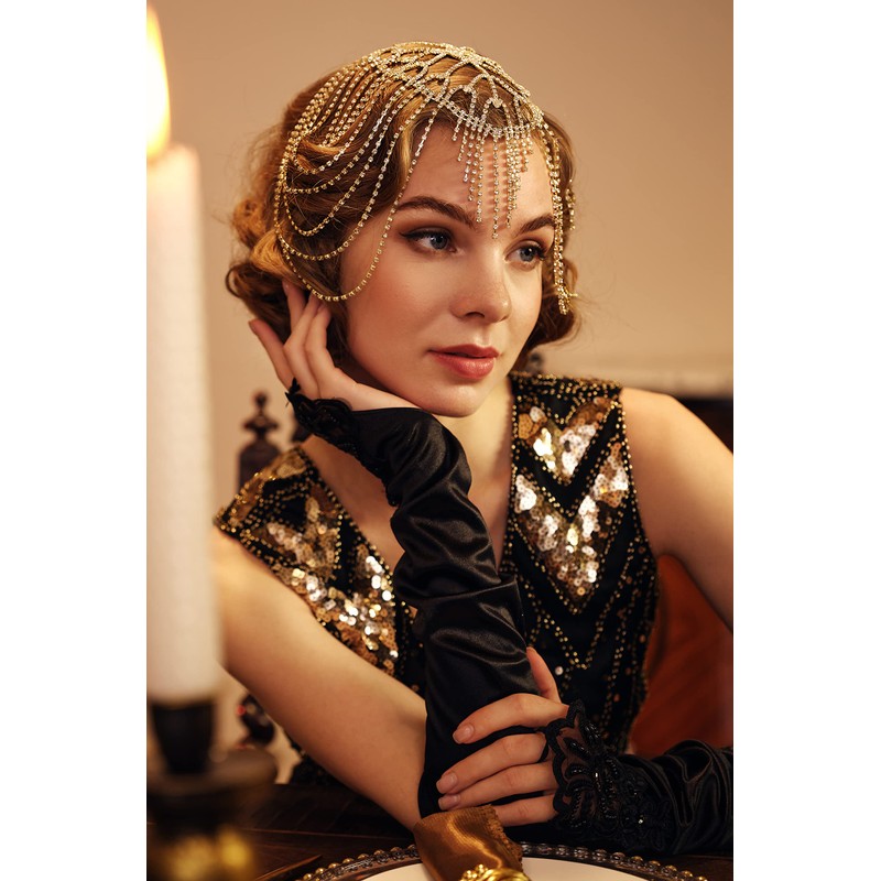 BABEYOND Vintage Style Roaring 20s Crystal Rhinestone Flapper Cap Headpiece
