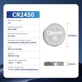 EEMB CR2450 Battery CR 2450 3v Lithium Coin Cell Batteries Long Lasting Power 650mAh for Car Key Fobs, Car Remote, Watches, Flameless Candles & Smart Devices (5 Pack)