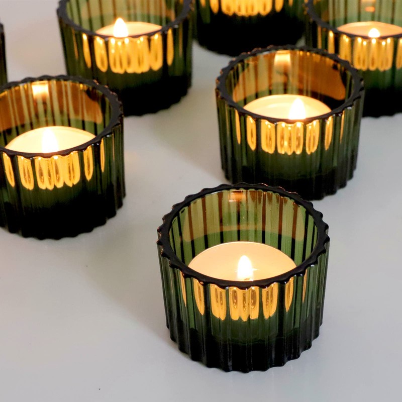 VOHO Green Tealight Candle Holder Set of 12, Glass Candle