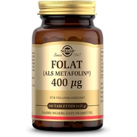 SOLGAR® Folate (as Metafolin®) 400 mcg, also known as vitamin B9 | for desire to have children, pregnancy and breastfeeding and vegan diet | 100 vegan tablets