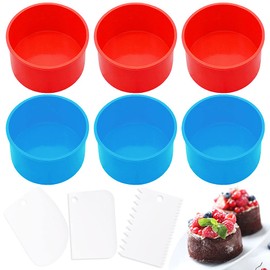 YuCool 6 Molde de silicona para tartas, moldes redondos para hornear de 4 pulgadas, antiadherentes - Rojo,Azul