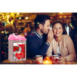 FaCraft Valentines Gift Bags with Handles Funny Valentine's Day Gift Bag with Clear Window,Happy Valentine's Day Gift Bag with Tissue Paper for Her Him Girlfriend Boyfriend Husband Wife Women Men