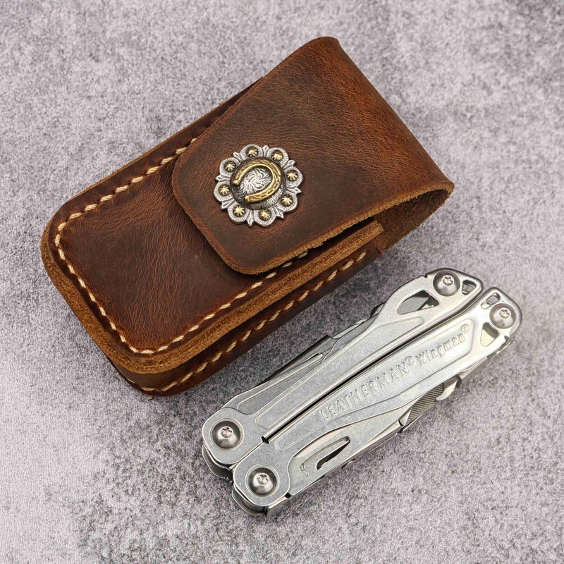 Custom genuine leather multitool sheath belt pouch for leatherman wave