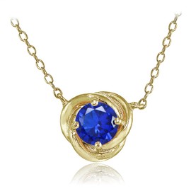 Plata de Ley Chapados en oro amarillo imitación Gemstone 6 mm redondo collar con colgante de nudo de amor
