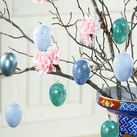 com-four® 18 x Easter Eggs for Hanging, Speckled Easter Decoration in Great Colours, Decorative Easter Eggs, Size: 7 cm (Pack of 18, Light Blue)