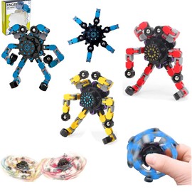 mciskin 2PCS Tip Spin Top Toy,Handheld Fidget Spinners Toys,Twisted and Deformed Doll Decompression Tricky Toy Deformable Fingertip Gyro Robot Funny Sensory Toy for Kids Adults(Random color)