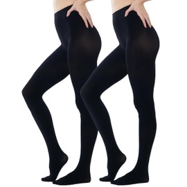 HeyUU Women's 80D Ultra Soft Opaque Tights, High Waist Solid Color Footed Pantyhose with 29 Colors (2Pairs Black-LXL)