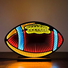 Elumina Decor - Football Infinity Mirror Night Light - LED Football Nightlight for Kids - USB-Powered with Dimmer Switch - 3D LED Infinity Light - Bedroom Decor for Boys, Girls & Teens - 12" x 13"