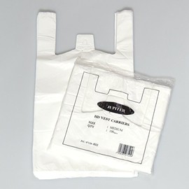 White Plastic Vest Style Plastic Carrier Bags - 10" x 15" x 18" - (1 packet = 100 bags)