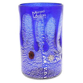 GlassOfVenice Murano Glass Tall Drinking Glass - Silver Lava Blue