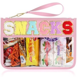 Bolsa de aperitivos para viajes, bolsa plana de chenilla transparente con cierre, 12.2 x 8.46 pulgadas, impermeable, transparente de PVC y poliuretano
