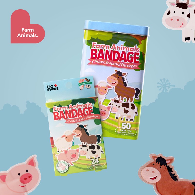 BioSwiss Bandages, Farm Animal Shaped Self Adhesive Bandage, Latex Free