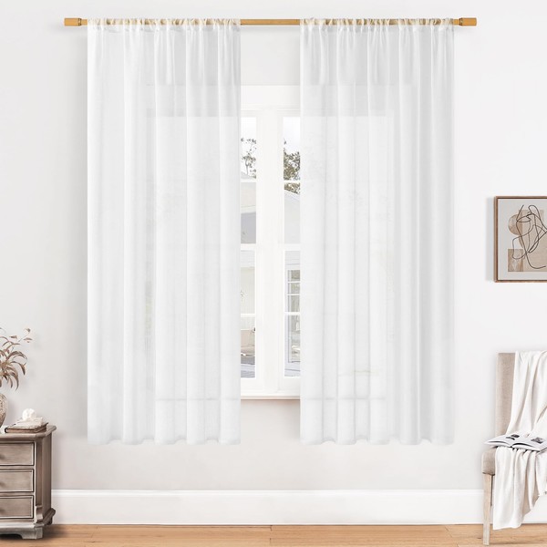 Softalker Curtains with Rod Pocket, Curtains White Transparent in Linen