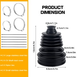 CV Boot Repair Kit,2Pcs CV Axle Boots with 4 Stainless Steel Clamps,Universal CV Joint Boot Cover for Most Cars,Drive ShaftSplit CV Boot Kit