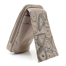 DFV mobile - Multi-functional Vertical Stripes Pouch Bag Case Zipper Closing Carabiner for Obi Yeti S500 - BEIGE (16 x 9.5 cm)