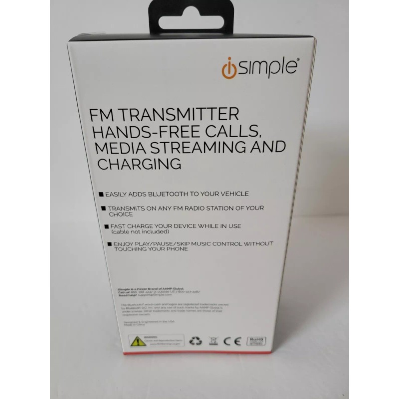 iSimple Bluetooth 5.0 FM Transmitter w/ Expandable Arm. Music Streaming,