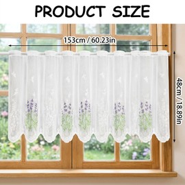 suction Cafe Curtains, Kitchen Curtains for Windows, Lace Curtains with Lavender Pattern, Net Curtains for Half Windows in Kitchen, Bathroom and Cafe Spaces, One Piece Measuring 153 by 48 cm