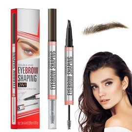 2-in-1 Eyebrow Pencil with Gel, Eyebrow Pencil with 4 Prongs Micro Fork Tips Applicator, Transparent Eyebrow Gel Strong Hold, Creates Full and Defined Eyebrows (02# Dark Brown)