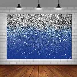 LYCGS 10X8ft Blue and Silver Backdrop Birthday Backdrop Silver Spots Bokeh Backdrop Wedding Prom Graduation Photography Background Happy New Year Party Decoration Banner X-79