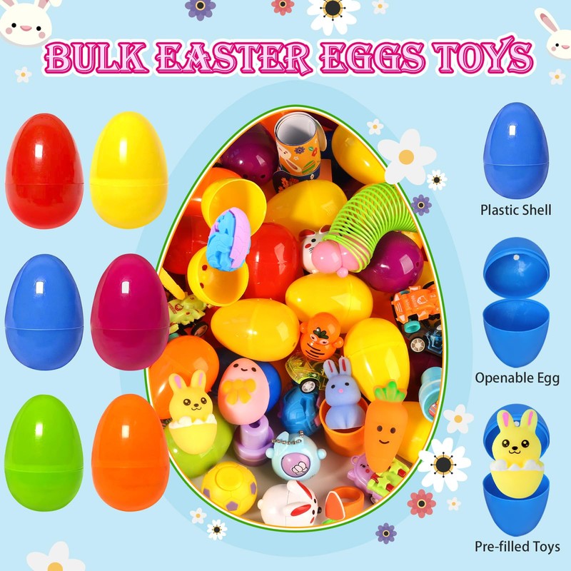 300pcs Bulk Prefilled Easter Eggs with Toys, Filled Easter Eggs