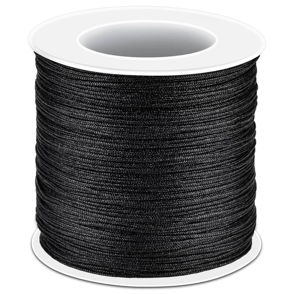 Black Nylon String, Anezus 0.8mm Nylon Thread Chinese Knotting Cord Tarred Twine Outdoor String for Braided Bracelets, Beading, Necklaces, Macrame Craft, Wind Chime, Blinds, Jewelry Making