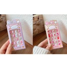 OMEIU Store 48Pcs 2 Pack Children Acrylic Fake Nails Press on Pre-glue Full Cover Glitter Color Rainbow Unicorn Mermaid Kids Stick On False Nail Art Kits Set Girls Birthday Gift (Set 02, one size)