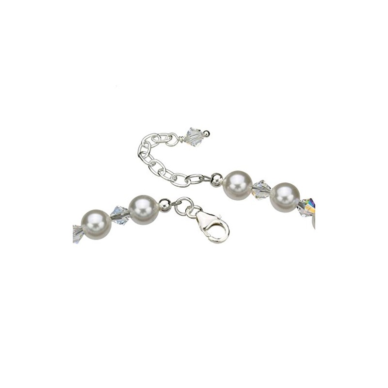 Sterling Silver Ankle Bracelet, Crystal Simulated Pearls 9"+1" Extender