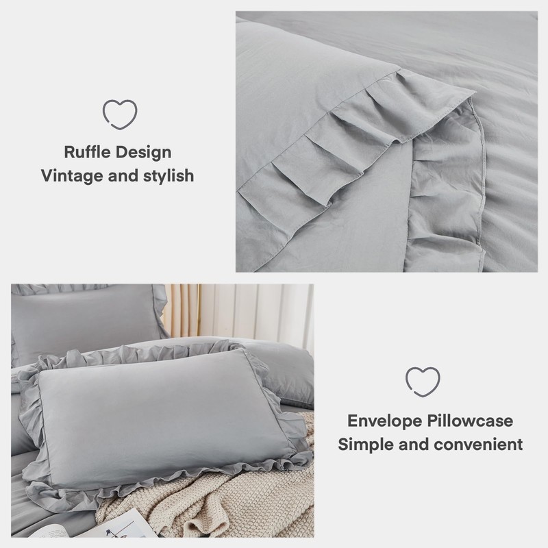 Andency Silver Gray Comforter Set Queen Size, 3 Pieces Shabby