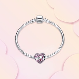 Annmors Charm Family Love Hearts Pendant, S925 Sterling Silver Bracelet Bead with Cubic Zirconioa for European Bracelets, Necklaces, Mother's Day, Christmas, Jewellery Gift for Men and Women, Silver