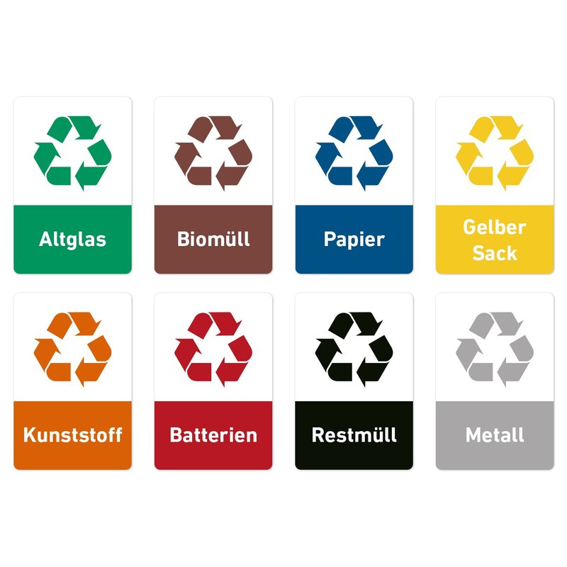 Recycling Sticker Set of 8 Residual Rubbish Bin Rubbish Bin