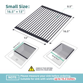 Ohuhu Roll Up Dish Racks, 16.5" L x 13" W Over The Sink Dish Drainer Drying Rack Kitchen Sink Organizer Silicone Wrapped Large in Sink Dish Drying Rack Foldable Rolling Drain Mats Anti-Slip