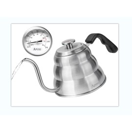 Pour Over Kettle for Manual Drip Coffee and Tea with Thermometer 28oz Gooseneck Kettle with Flow Control Stainless Steel Water Kettle for Stovetop,800ml,4 Cup,Silver,1Pack