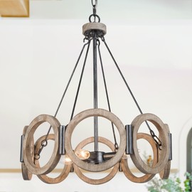 KSANA Farmhouse Chandelier, Wood Drum Light Fixture for Dining Room, Living Room, Bedroom, Kitchen Island and Foyer