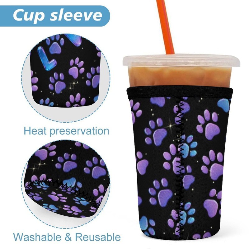 Paw Print Coffee Cup Sleeve - 3Pcs Purple Dog Paw