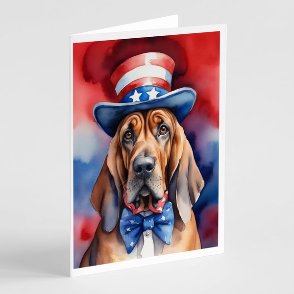 Caroline's Treasures Bloodhound Patriotic American Greeting Cards Pack of 8