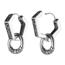 HZMAN Men's Stainless Steel Hoop Earrings Dangle with Ring Earring Studs Goth Biker Drop Earrings