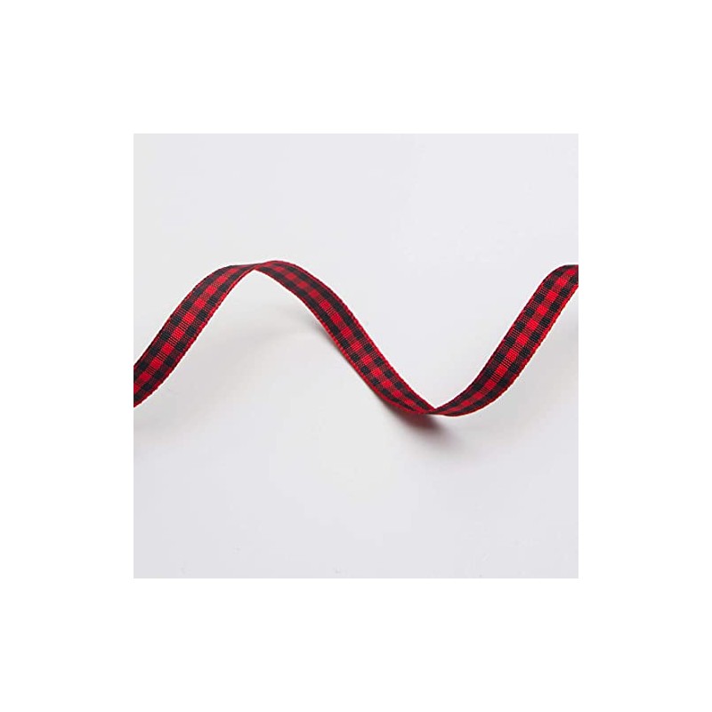 Ribbli Red and Black Gingham Ribbon,100% Polyester Woven Edge,1/4 Inch