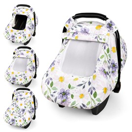 DAYEEBALL Baby Car Seat Cover, Windproof Carseat Cover for Infant Girls, Infant Breathable Carseat Canopy, Compatible with Most Baby Car Seat, White Daisy