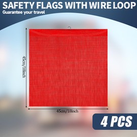 4 Pieces 18 x 18 Inch Safety Flags for Trucks Red Mesh Safety Flag with Wire Loop Warning Flag for Truck Pedestrian Crossings Trailer Safety Flag