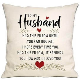 Bommex Husband Gift from Wife Romantic Hug Cushion Cover I Love You Reminder Gift for Husband Birthday Valentine's Day Anniversary (HUSBAND)