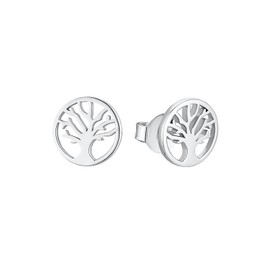 s.Oliver 2034185 Women's Stud Earrings 925 Sterling Silver 1 cm Tree of Life Comes in Jewellery Gift Box, Sterling Silver