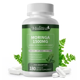 Greenpeople Moringa Capsules 1500mg - Pure Moringa Powder for Immune, Gut health 180 Capsule