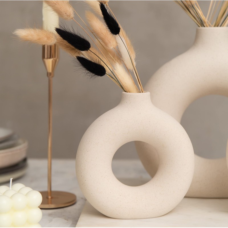 RyddeligHome Small White Donut Vase Ceramic Vase For Pampas Grass