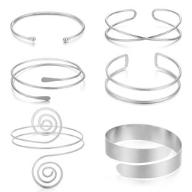 YVVLEE 6 Pieces Minimalist Gold Arm Cuff Bracelets Set Adjustable Coil Bangle Upper Arm Cuff Armband Jewelry Set for Women