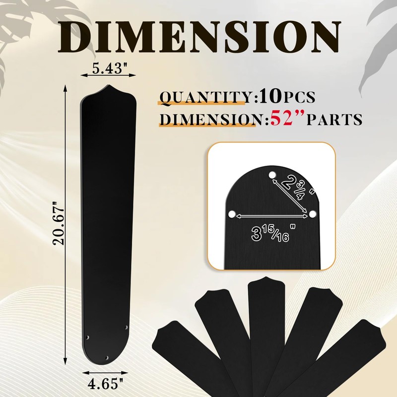 Lineshading 20'' Replacement Fan Blades for 52" Ceiling Fan Waterproof