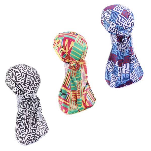 Xinqiao 3 Pcs Unisex Silky Durags Headwrap Headscarf Soft Cap